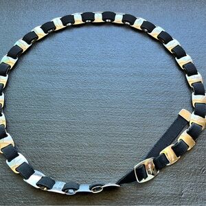 Salvatore Ferragamo Black and Silver Hardware Belt